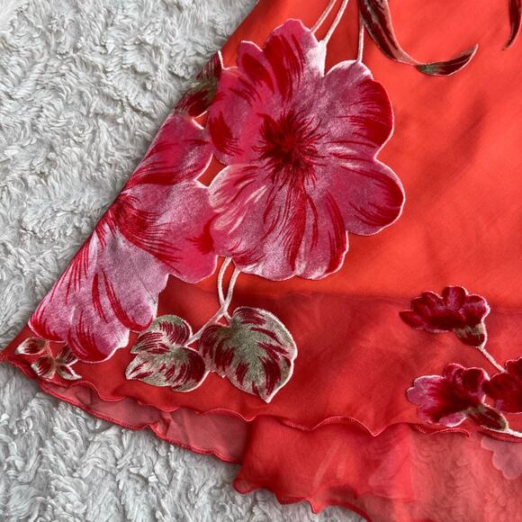 Cache silk floral halter midi dress velvet burnout cowl neck open back orange 2 - Picture 9 of 17